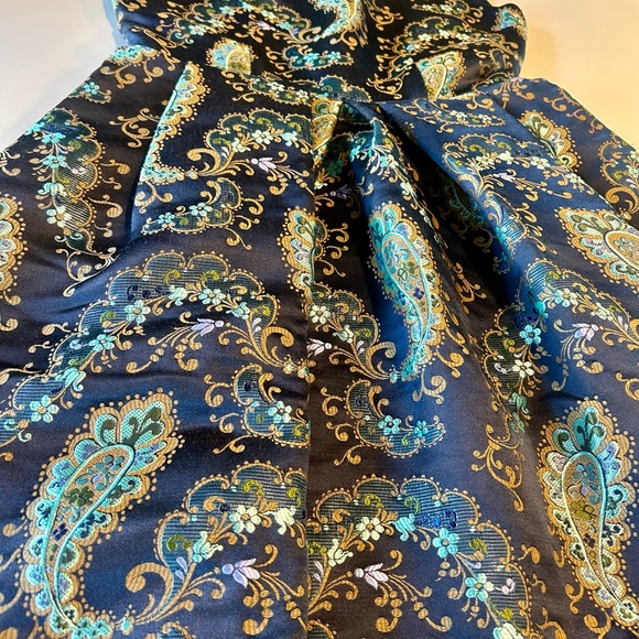Cynthia Rowley Blue and Gold paisley brocade A-Line Cocktail Dress - Picture 2 of 10